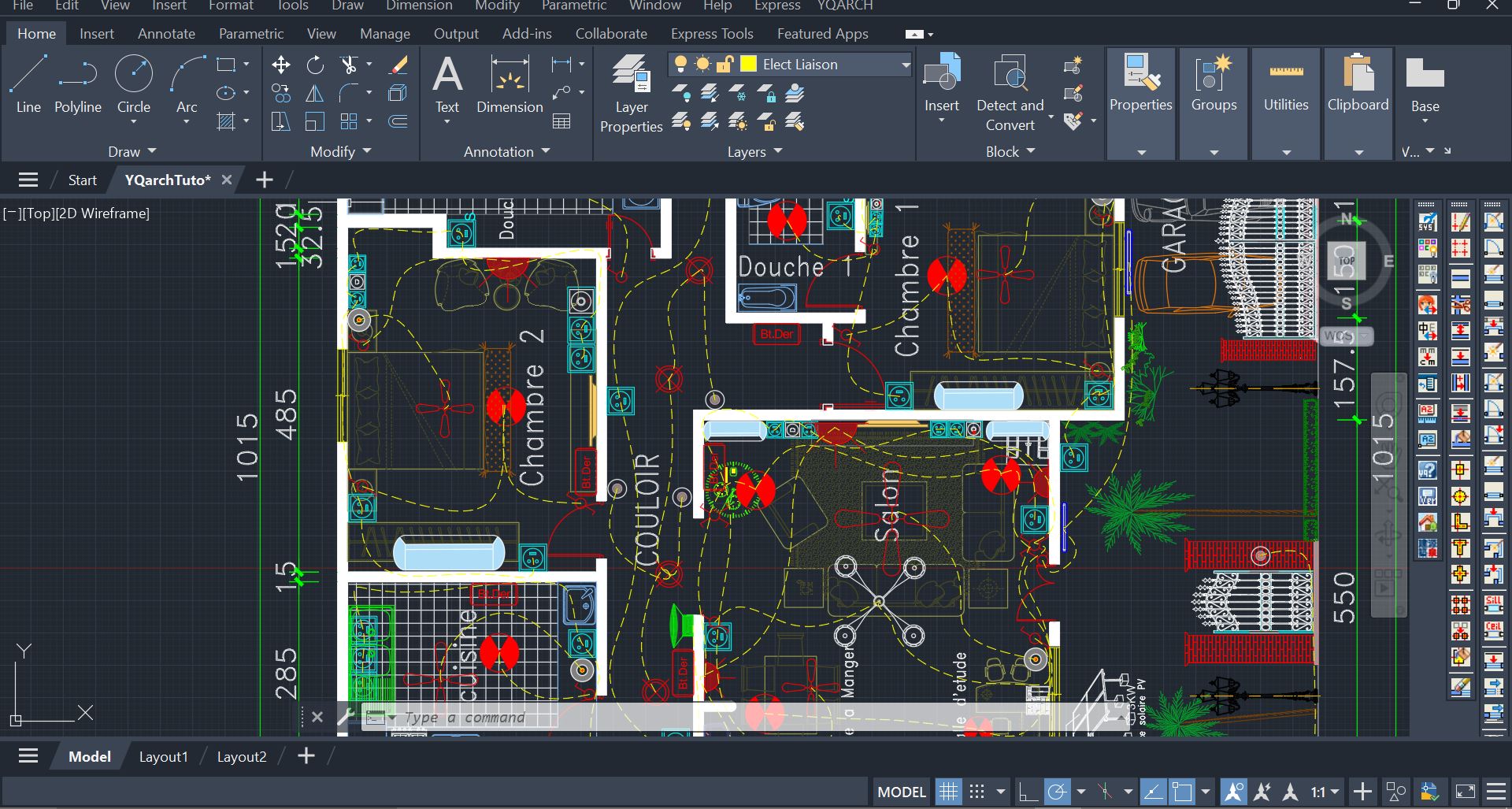 Atelier pratique BTECE - Plan architectural 2D avec schéma électrique
